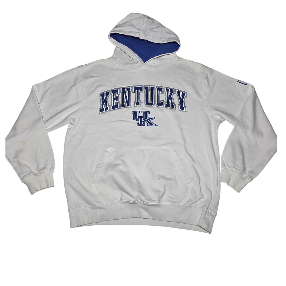Colosseum Athletics Mens White Hoodie Blue Hood Lining Sweatshirt Size Medium